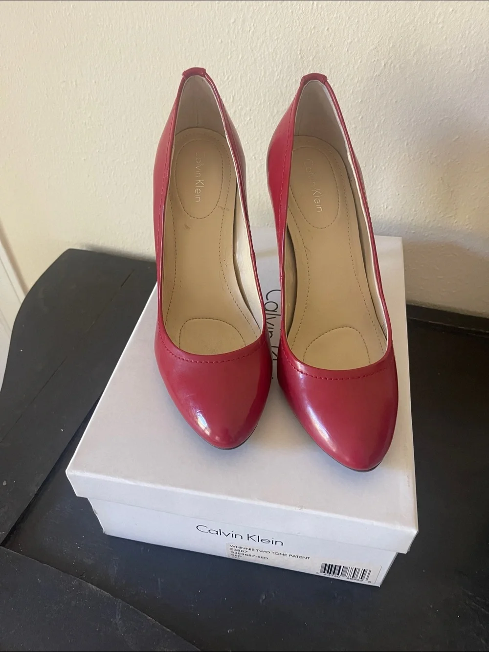 Calvin Klein Red Patent Leather Pointed Toe Pumps